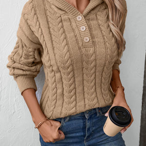 Cable-Knit Long Sleeve Hooded Sweater