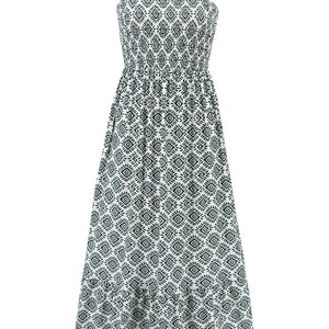 Smocked Printed Square Neck Sleeveless Dress