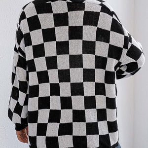 Checkered Open Front Long Sleeve Cardigan