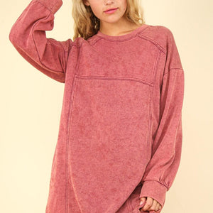 VERY J Mineral Washed Oversized Sweatshirt Mini Dress