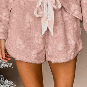 Round Neck Long Sleeve Top and Shorts Lounge Set