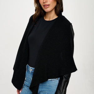 Coalition LA Knit Collared Faux Leather Crop Jacket