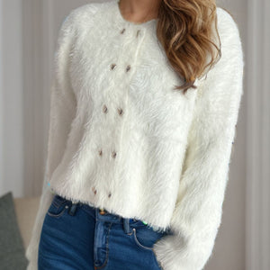 Heart Button Round Neck Cardigan