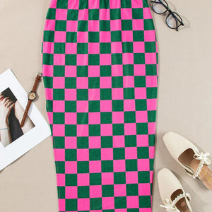 Split Checkered Midi Skirt