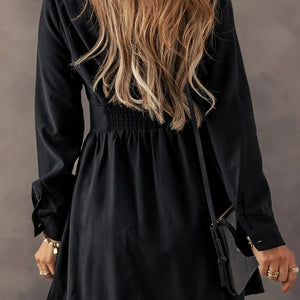 Ruched Button Up Long Sleeve Dress