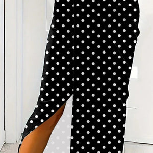 Slit Polka Dot V-Neck Dress