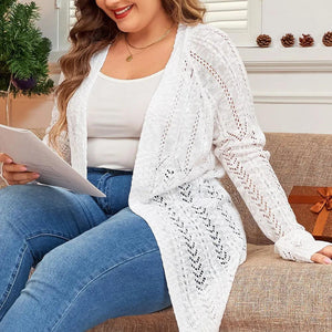 Plus Size Openwork Open Front Long Sleeve Cardigan