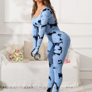 Scoop Neck Long Sleeve Active Jumpsuit