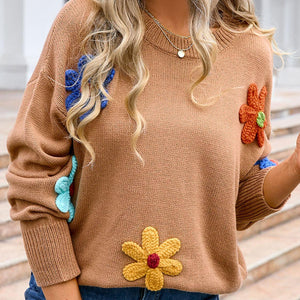 Angel Wings Crochet Flower Round Neck Sweater