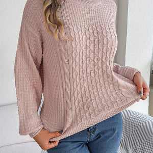 Cable-Knit Round Neck Long Sleeve Sweater