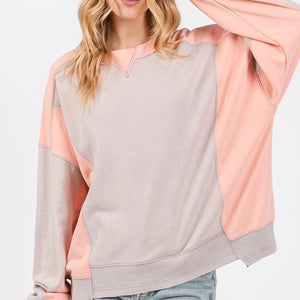 SAGE + FIG Color Block Round Neck Sweatshirt