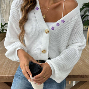 V-Neck Button Up Long Sleeve Cardigan