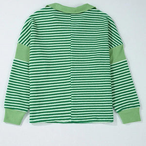 Striped Johnny Collar Long Sleeve Top