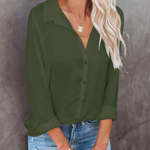 Button Down Collared Neck Long Sleeve Shirt