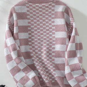 Double Take Checkered Open Front Dropped Shoulder Cardigan