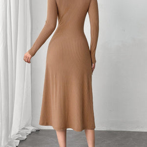 Square Neck Long Sleeve Midi Wrap Dress