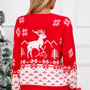 Angel Wings Deer Pattern Round Neck Long Sleeve Sweater