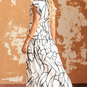 Ruffled Printed Surplice Cap Sleeve Dress