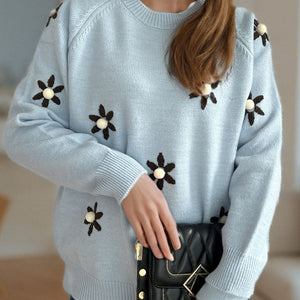 Flower Round Neck Raglan Sleeve Sweater