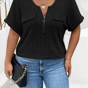 Plus Size Half Zip Short Sleeve T-Shirt