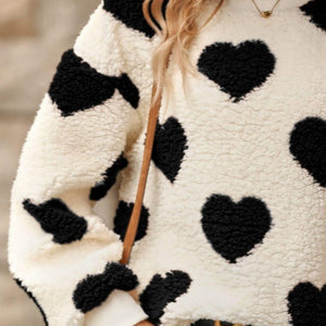 Fuzzy Heart Dropped Shoulder Sweatshirt