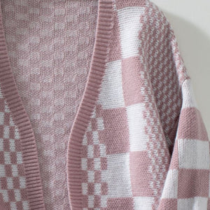 Double Take Checkered Open Front Dropped Shoulder Cardigan