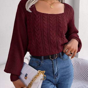 Cable-Knit Square Neck Long Sleeve Sweater