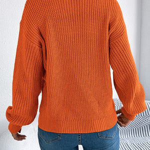 Openwork Round Neck Long Sleeve Sweater