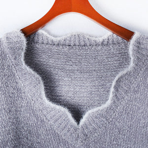 Notched Dropped Shoulder Long Sleeve Sweater