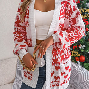 Pocketed Open Front Long Sleeve Cardigan