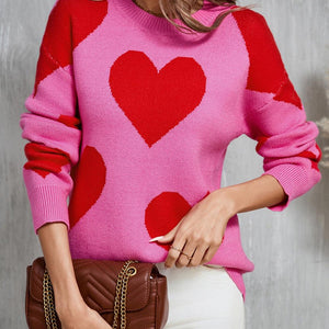 Angel Wings Contrast Heart Dropped Shoulder Long Sleeve Sweater