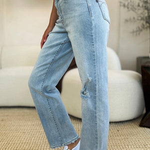 Judy Blue Full Size High Waist Distressed Straight Jeans