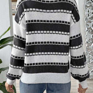 Heart Round Neck Long Sleeve Sweater