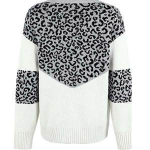 Leopard V-Neck Dropped Shoulder Sweater