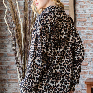 Heimish Full Size Leopard Johnny Collar Long Sleeve Top