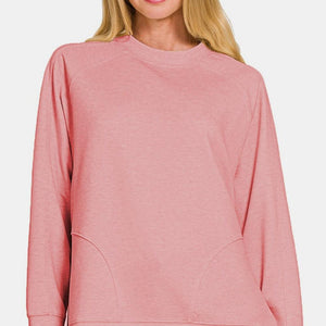 Zenana Scuba Round Neck Side Slit Sweatshirt