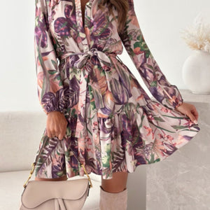 Ruffle Hem Floral Long Sleeve Dress