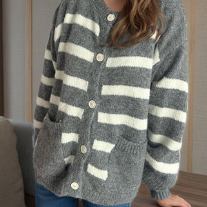 Striped Button Down Long Sleeve Cardigan