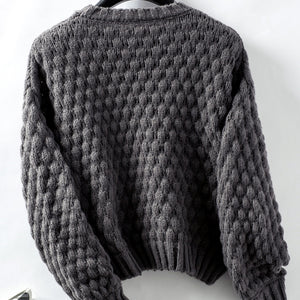 Cable-Knit Round Neck Long Sleeve Sweater