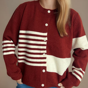 Striped Color Block Round Neck Cardigan