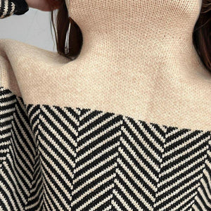 Contrast Turtleneck Long Sleeve Sweater