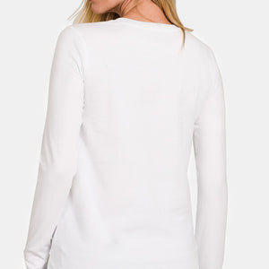 Zenana Full Size Solid Color Round Neck Long Sleeve T-Shirt