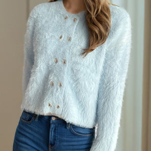 Heart Button Round Neck Cardigan