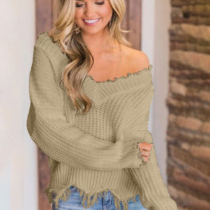 Frayed Hem Dropped Shoulder Sweater