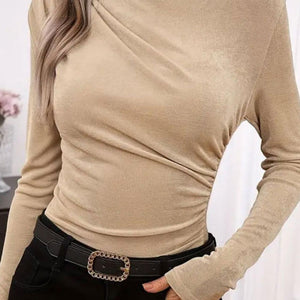 Ruched Mock Neck Long Sleeve T-Shirt