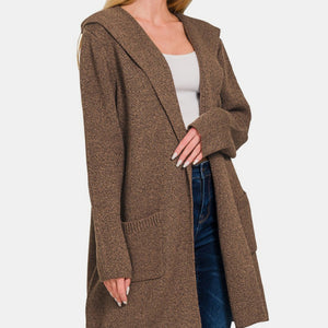 Zenana Hooded Open Front Sweater Cardigan