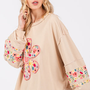 SAGE + FIG Daisy Patch Applique Long Sleeve Sweatshirt