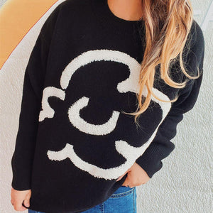 Contrast Round Neck Long Sleeve Sweater