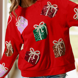 Sequin Gift Box Long Sleeve Sweatshirt