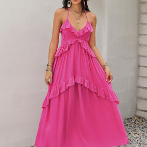 Ruffled Halter Neck Maxi Dress